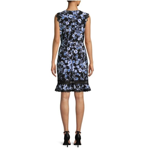 Karl Lagerfeld Paris Floral Midi Dress Black and Blue Size 4 - Picture 2 of 6